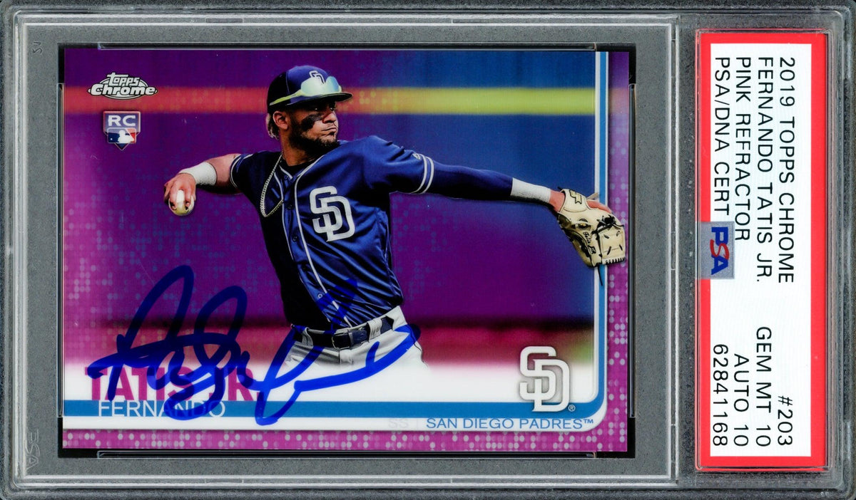 Fernando Tatis Jr. Autographed 2019 Topps Chrome Pink Refractor Rookie Card #203 San Diego Padres PSA 10 Auto Grade Gem Mint 10 PSA/DNA #62841168