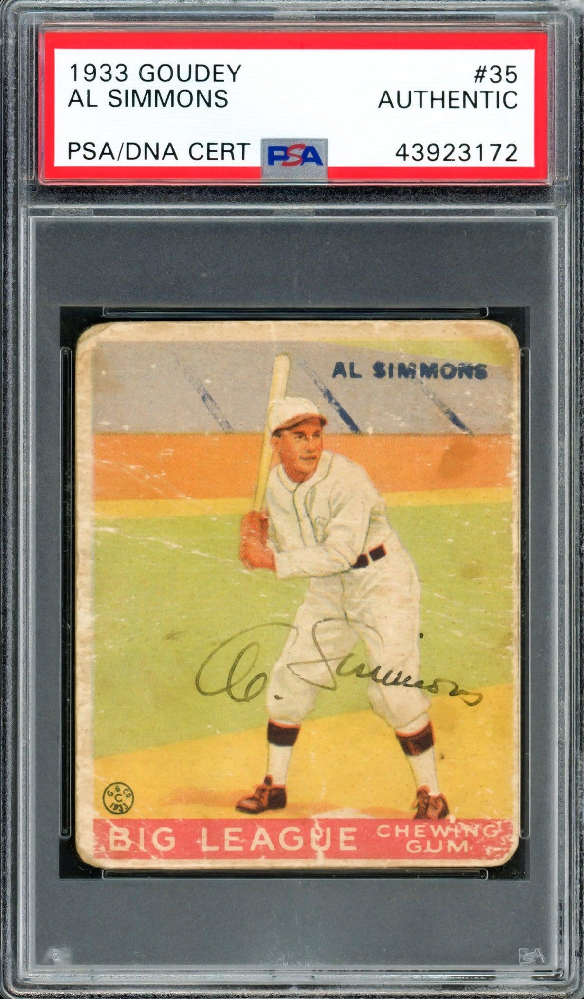 Al Simmons Autographed 1933 Goudey Rookie Card #35 Philadelphia A's PSA/DNA #43923172