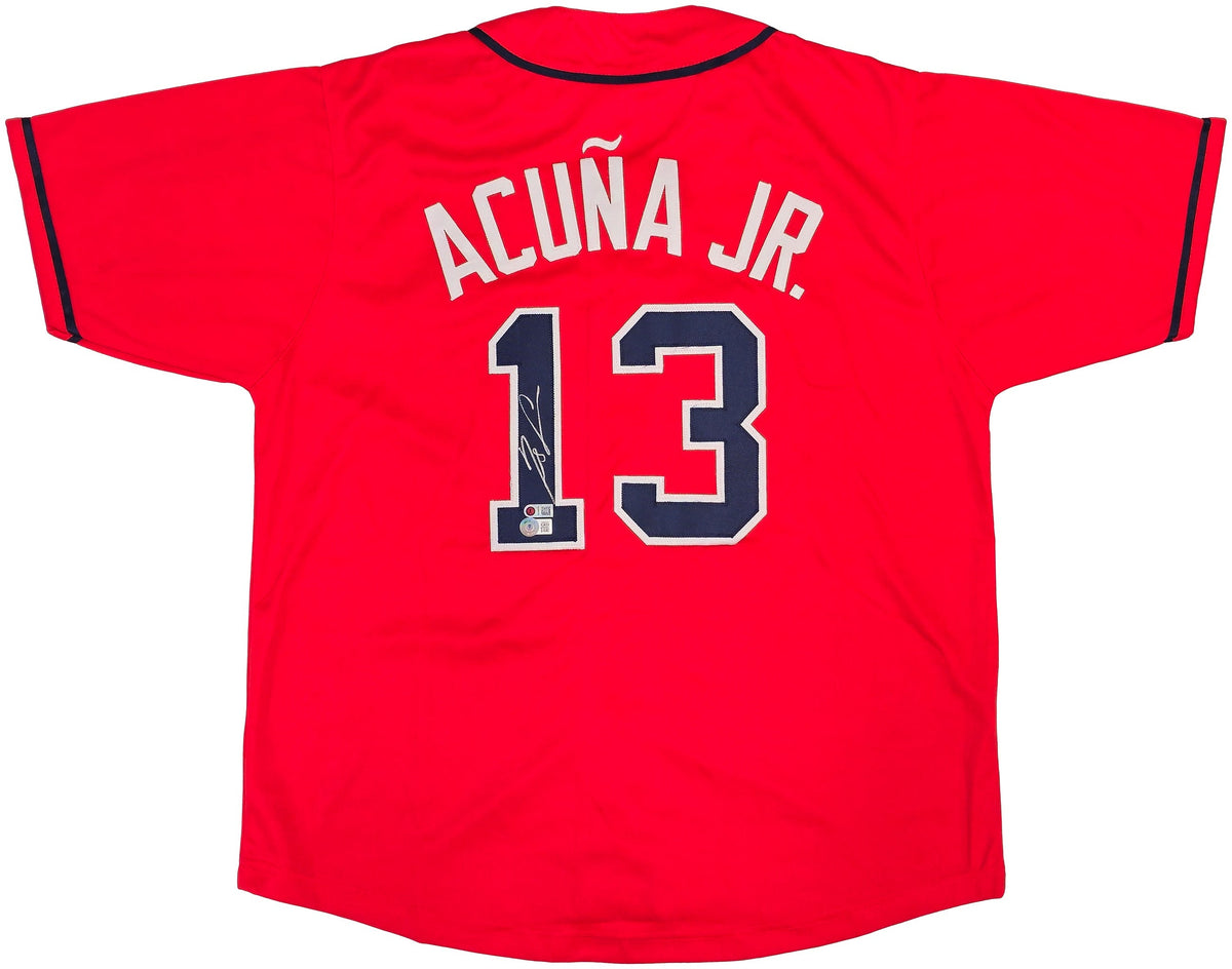 Atlanta Braves Ronald Acuna Jr. Autographed Red Jersey Beckett BAS Witness