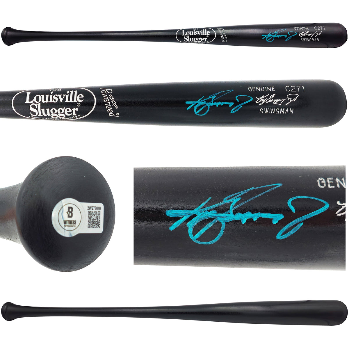 Ken Griffey Jr. Autographed Black Louisville Slugger Player Model C271 Swingman Baseball Bat Seattle Mariners (Scratches) Beckett BAS Witness