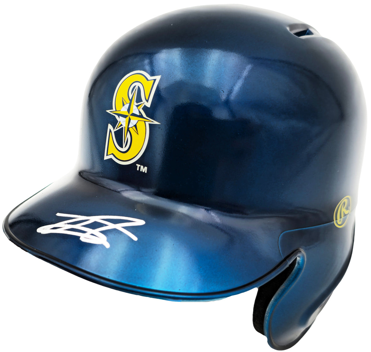 Julio Rodriguez Autographed Seattle Mariners Chrome Blue Mini Helmet (Minor Scratches/Scuffs) Beckett BAS QR