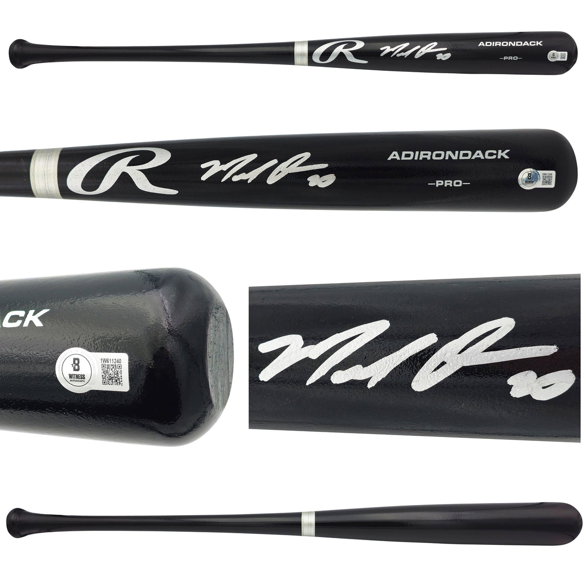 Marcell Ozuna Autographed Black Rawlings Adirondack Baseball Bat Atlanta Braves Beckett BAS Witness
