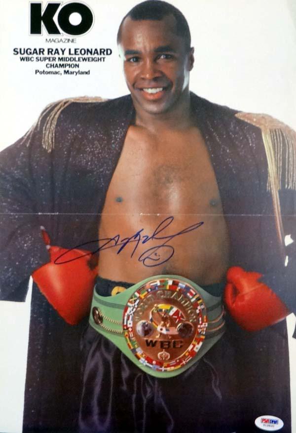 Sugar Ray Leonard Autographed 11x15.5 Magazine Poster Photo PSA/DNA #T19820