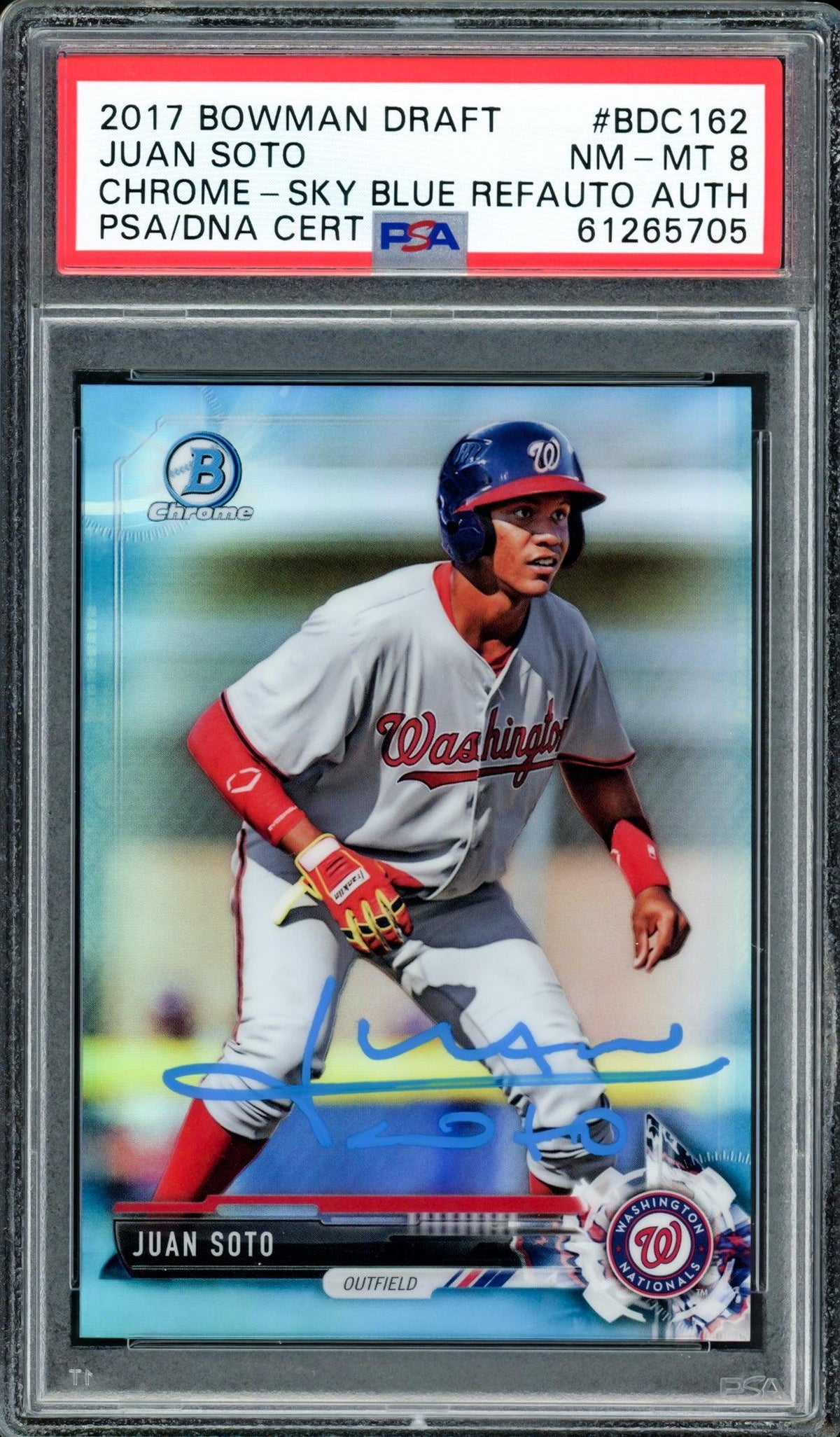 Juan Soto Autographed 2017 Bowman Draft Chrome Sky Blue Refractor Rookie Card #BDC162 Washington Nationals PSA 8 #28/399 PSA/DNA #61265705