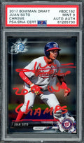 Juan Soto Autographed 2017 Bowman Draft Chrome Rookie Card #BDC162 Washington Nationals PSA 9 "2019 WS Champs" PSA/DNA #61265730