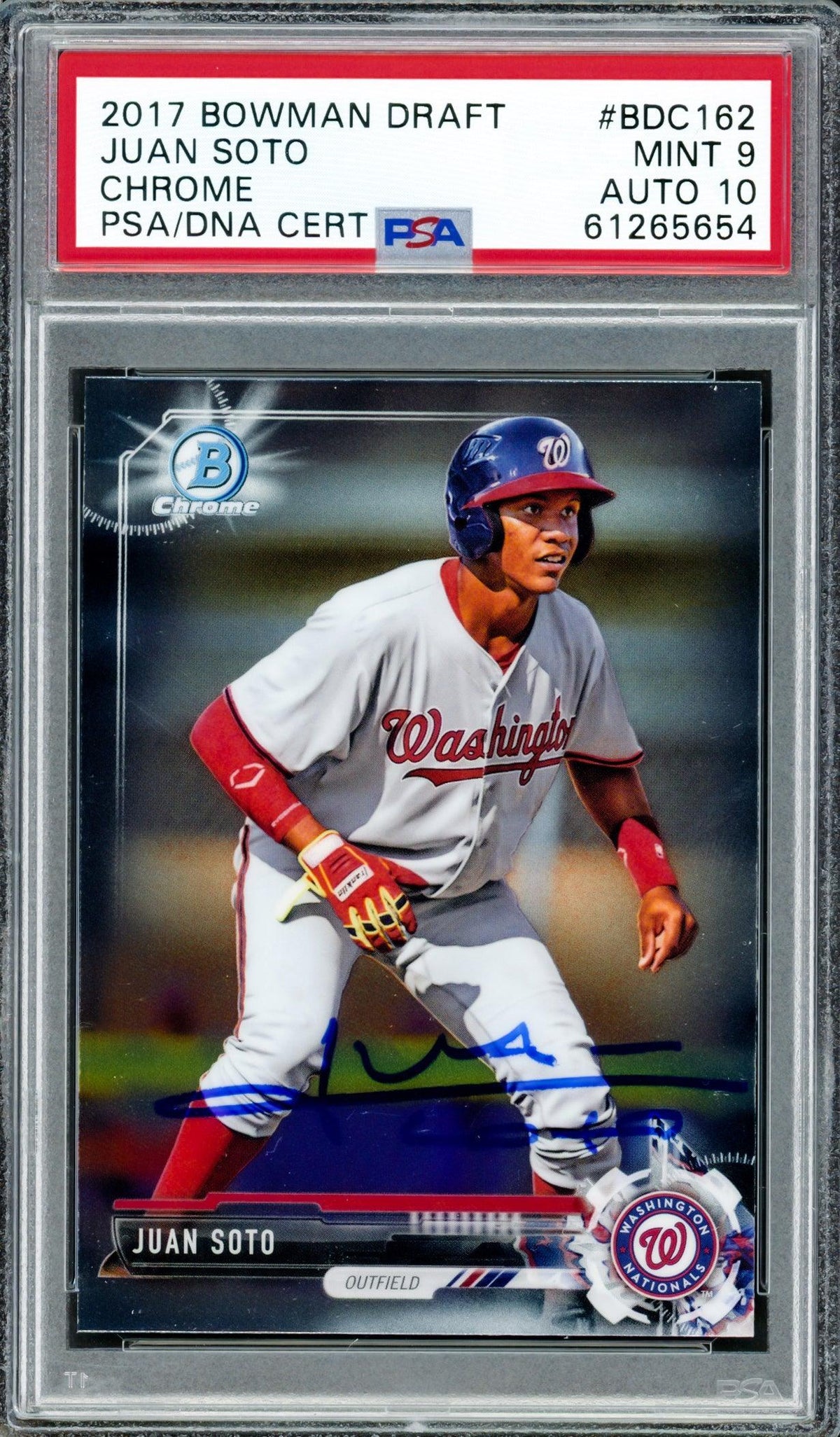 Juan Soto Autographed 2017 Bowman Draft Chrome Rookie Card #BDC162 Washington Nationals PSA 9 Auto Grade Gem Mint 10 PSA/DNA #61265654