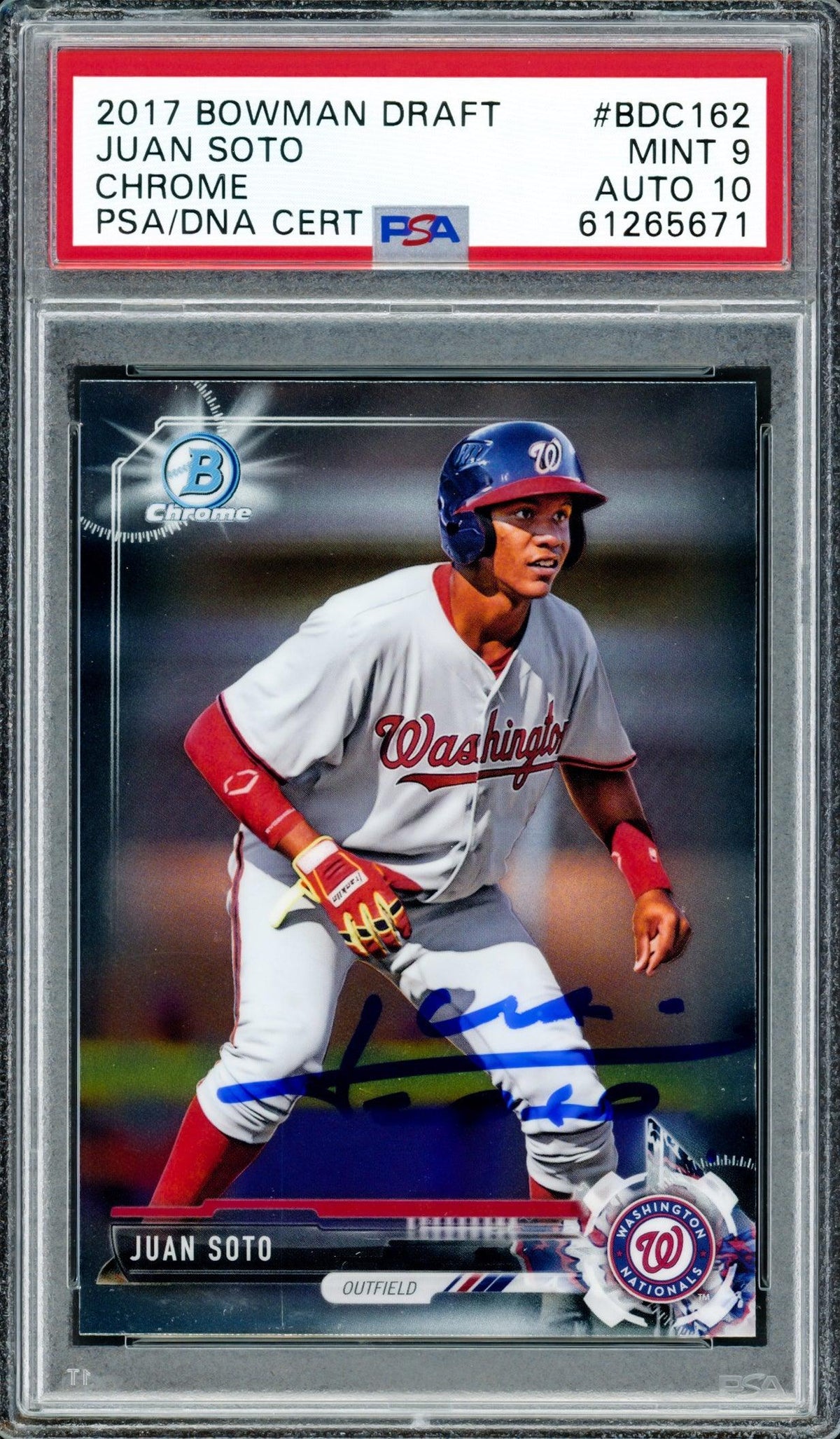 Juan Soto Autographed 2017 Bowman Draft Chrome Rookie Card #BDC162 Washington Nationals PSA 9 Auto Grade Gem Mint 10 PSA/DNA #61265671
