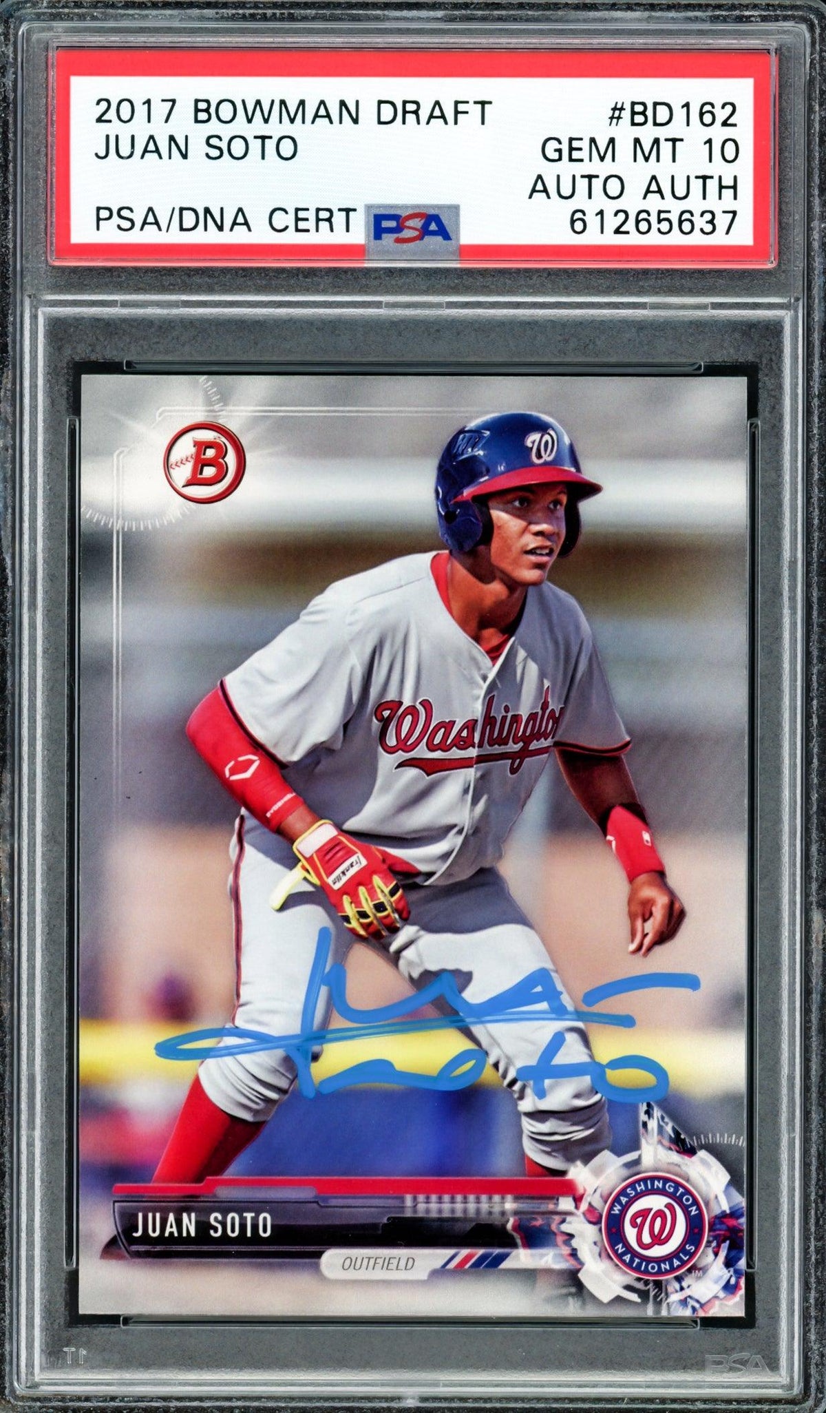 Juan Soto Autographed 2017 Bowman Draft Rookie Card #BDC162 Washington Nationals PSA 10 PSA/DNA #61265637