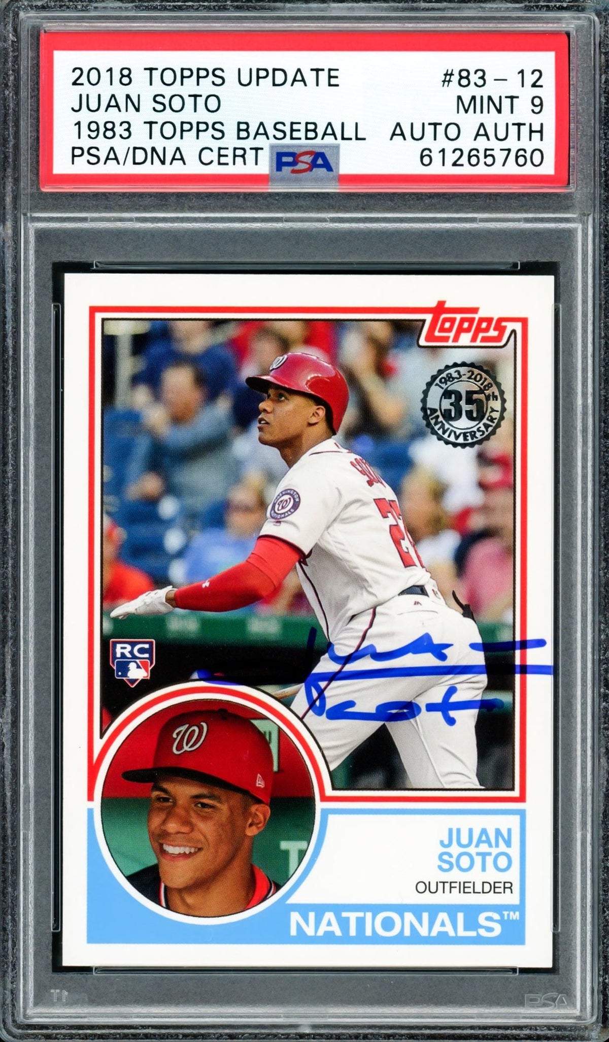 Juan Soto Autographed 2018 Topps Update 1983 Rookie Card #83-12 Washington Nationals PSA 9 PSA/DNA #61265760