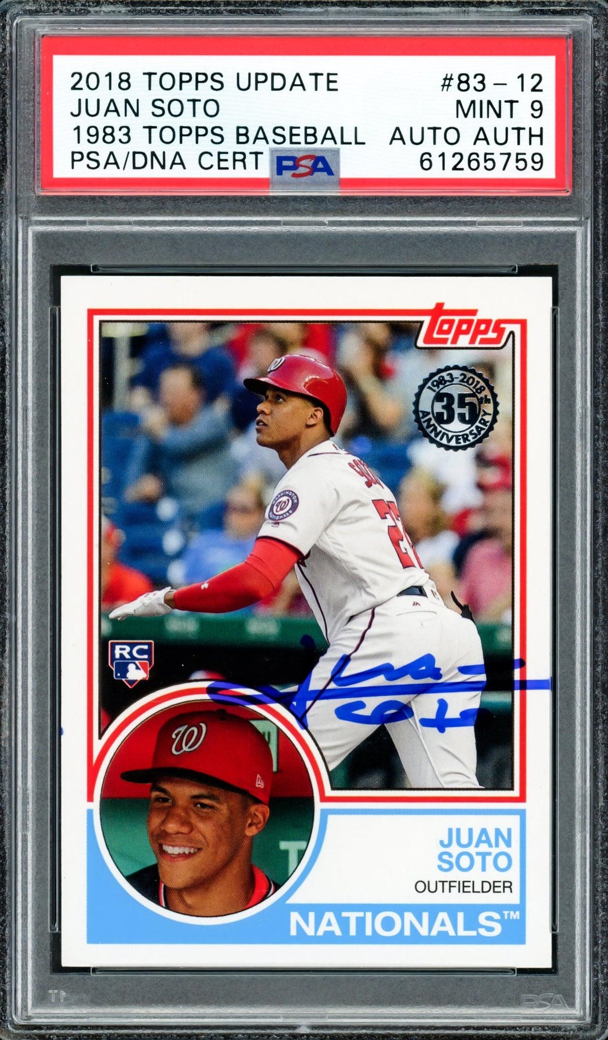 Juan Soto Autographed 2018 Topps Update 1983 Rookie Card #83-12 Washington Nationals PSA 9 PSA/DNA #61265759