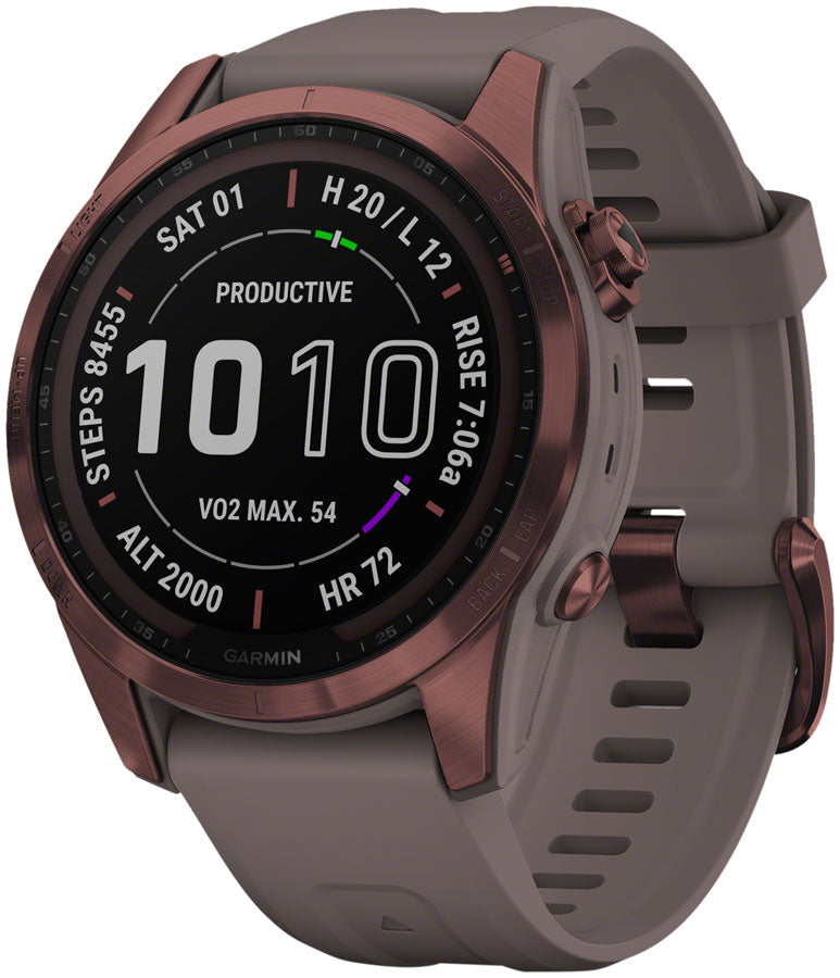 Garmin fenix 7S Sapphire Solar Smartwatch (fēnix GPS - 42mm Dark Bronze Titanium Case Shale Gray Band)