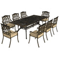 9-Piece Cast Aluminium Garden Dining Set with 8 Chairs Parasol Hole & Cushions Bronze
