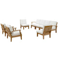 Patio Teak Sectional Set - Patio Elegance Marina 8-Piece Outdoor Teak Sectional Set by Modway (Natural White)