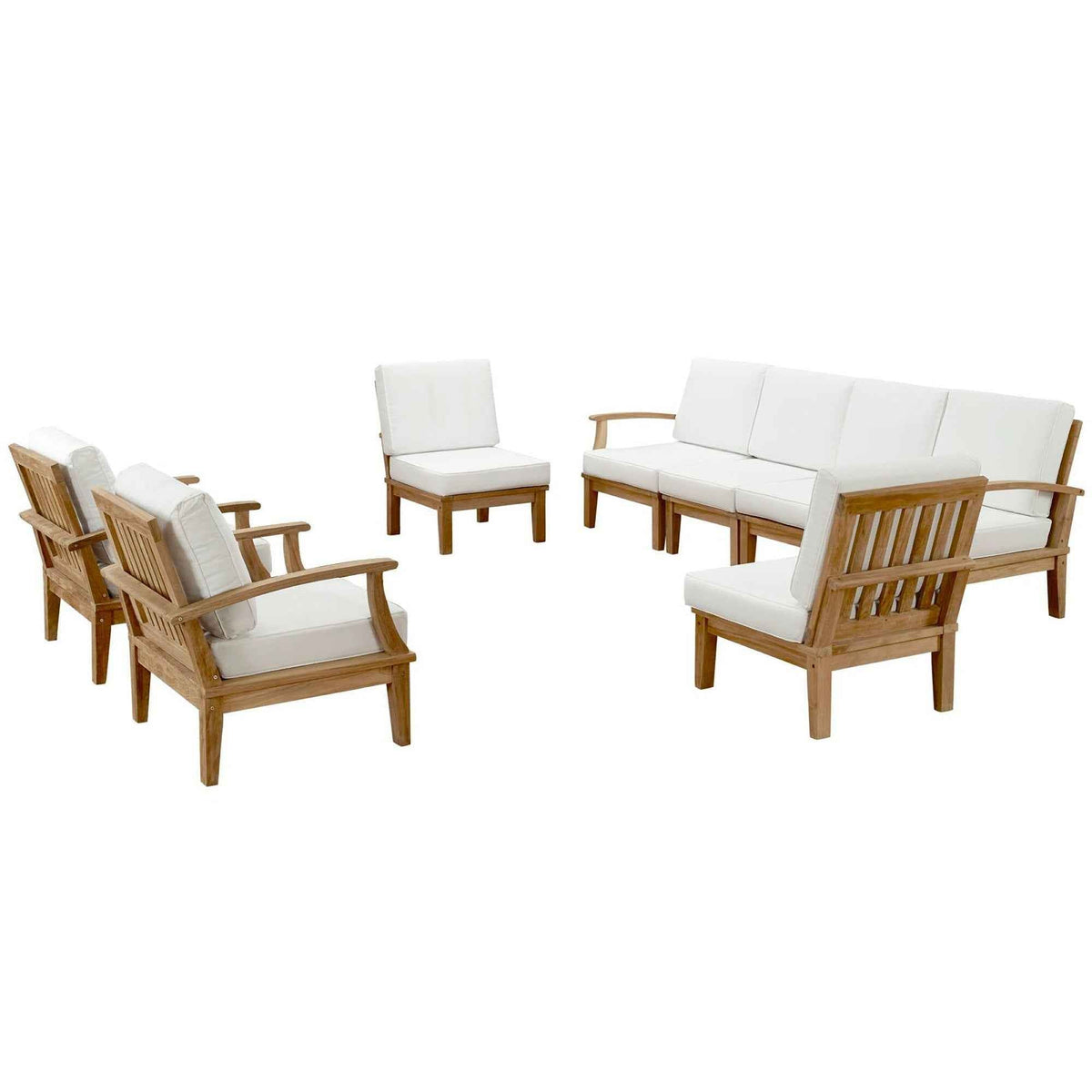 Patio Teak Sectional Set - Patio Elegance Marina 8-Piece Outdoor Teak Sectional Set by Modway (Natural White)
