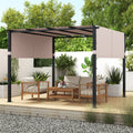 10 x 10 ft Flat Top Pergola with Retractable Canopy for Garden Pool Porch and Backyard (Beige)