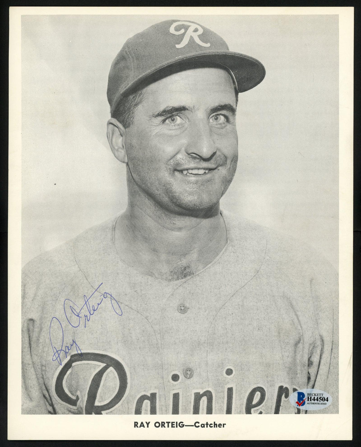 Ray Orteig Autographed 1956-59 Seattle Rainiers Popcorn 8x10 Premium Card 1956-59 Seattle Rainiers Beckett BAS #H44504