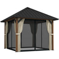 10' x 10' Hardtop Gazebo with Steel Roof & Netting, Wood Finish