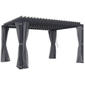 10' x 13' Aluminum Pergola with Adjustable Louvered Roof, Includes Curtains & Netting, Dark Gray