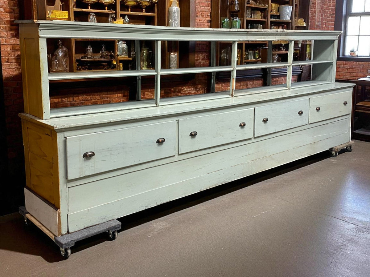 13' Store Counter Display Case, Vintage Kitchen Counter, Tavern Bar, Mercantile
