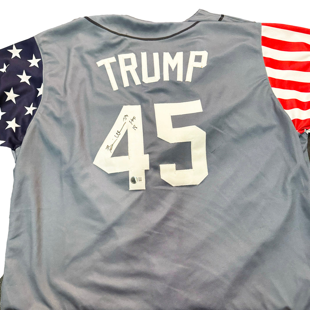 Brian Urlacher Signed HOF 18 Inscription Trump 45 America Baseball Jersey (Beckett)