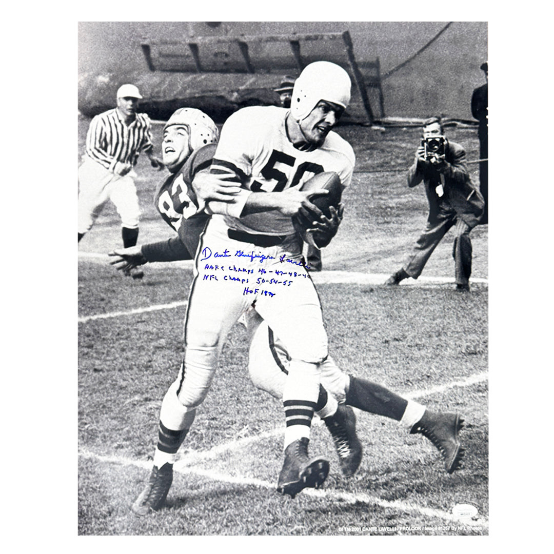 Dante Gluefingers Lavelli Signed Multi-Inscription Cleveland Pose 1 Football 16x20 Photo (JSA)