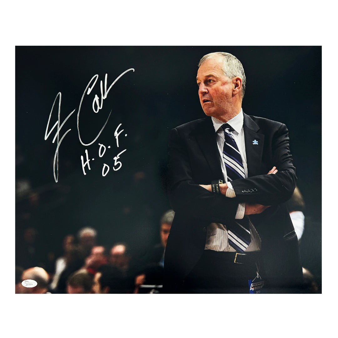 Jim Calhoun Signed HOF 05 Inscription College Pose 1 Basketball 16x20 Photo (JSA)