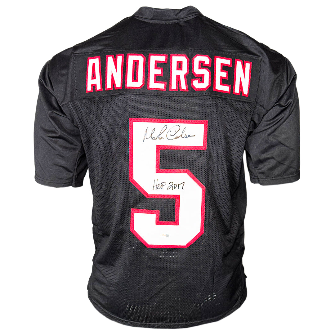 Morten Andersen Signed HOF 2017 Inscription Atlanta Black Football Jersey (JSA)