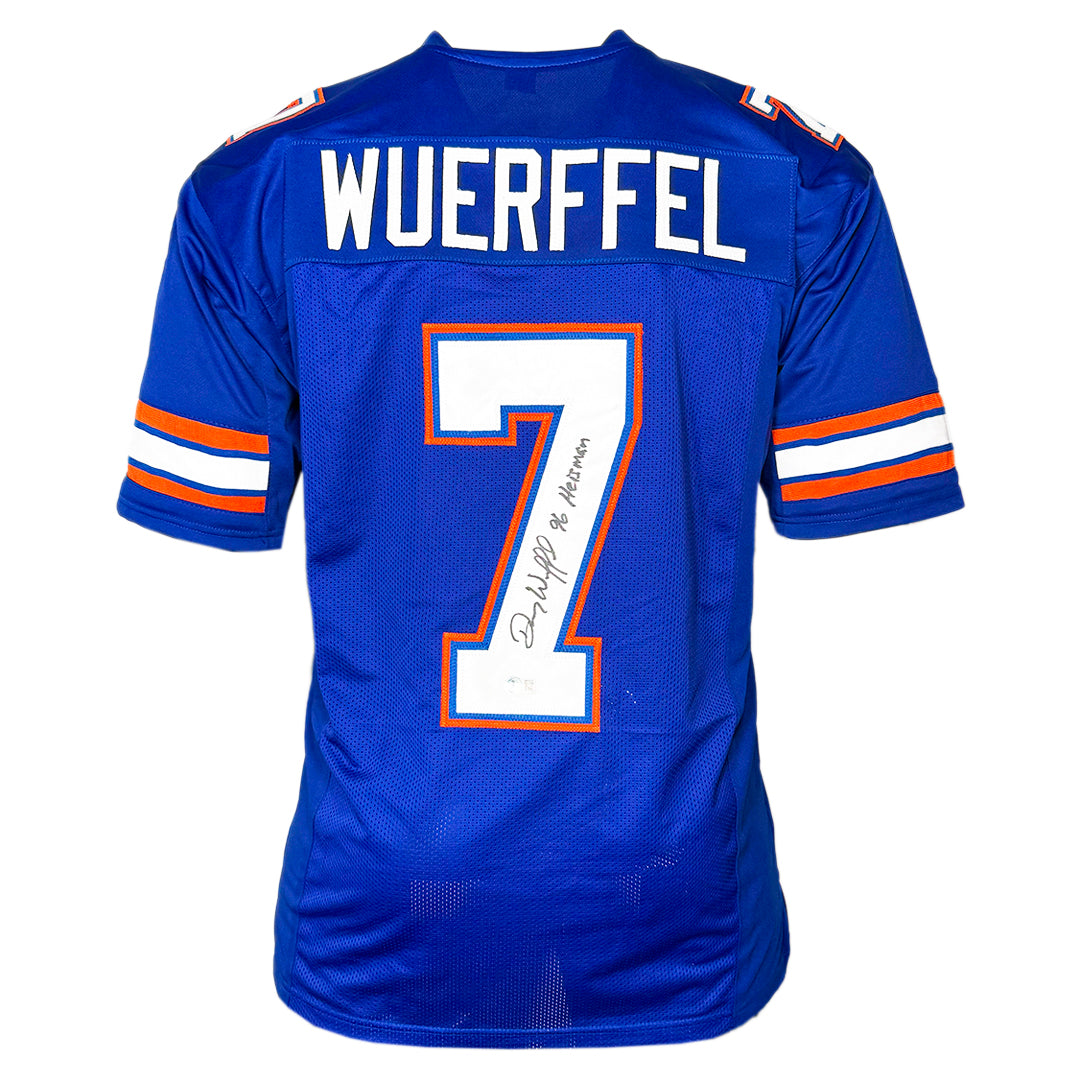 Danny Wuerffel Signed 96 Heisman Inscription Florida College Blue Football Jersey (Beckett)