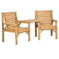 3Pcs Outdoor Bench Set, Wooden Garden Seat & Side Table with ¦µ6cm Umbrella Hole, Light Brown
