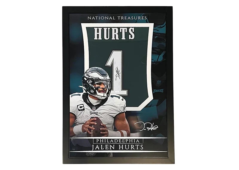 Jalen Hurts Signed Philadelphia Green Framed Jersey 39x27 (JSA)