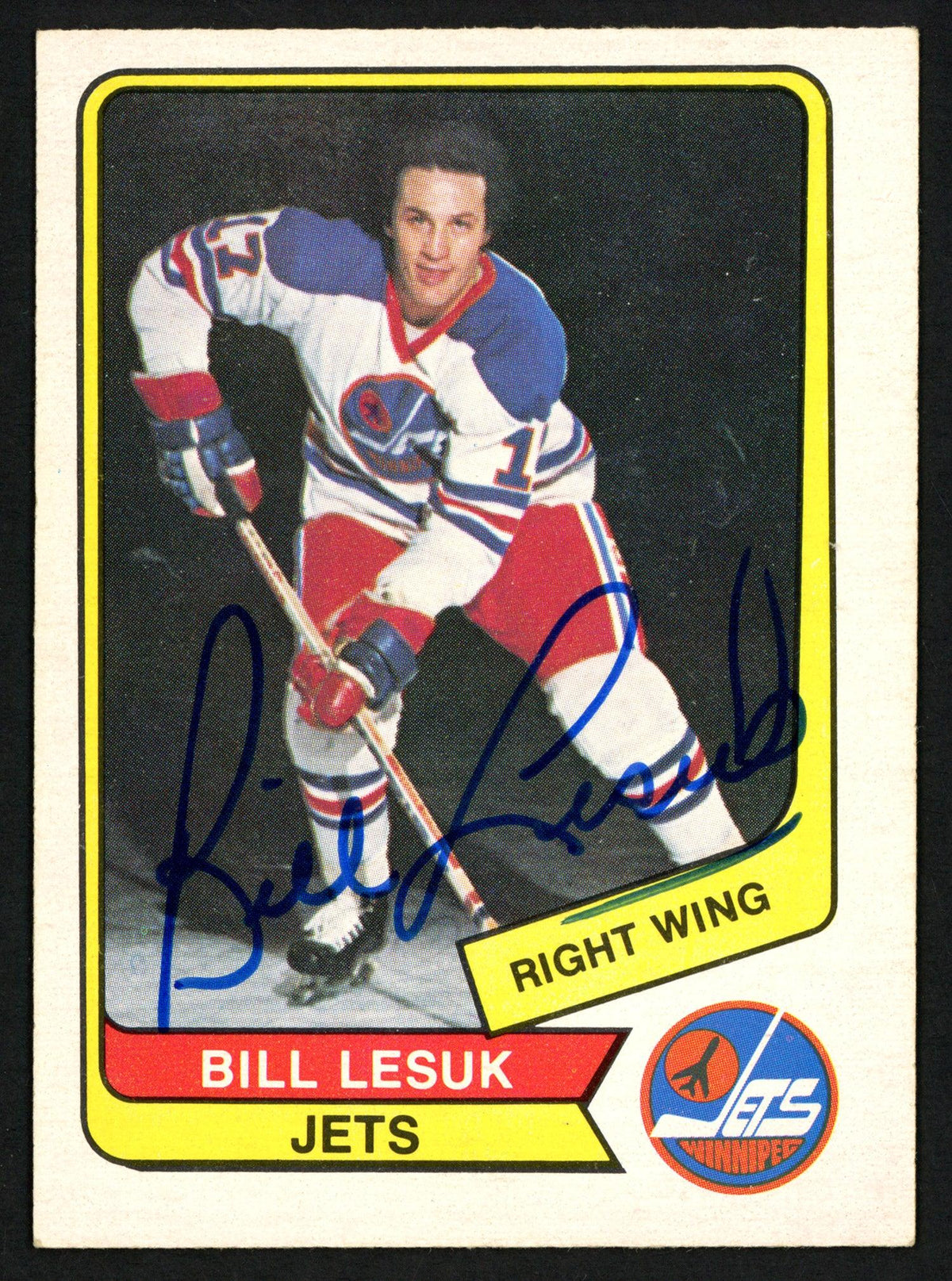 Bill Lesuk Autographed 1976-77 WHA O-Pee-Chee Card #121 Winnipeg Jets SKU #151728
