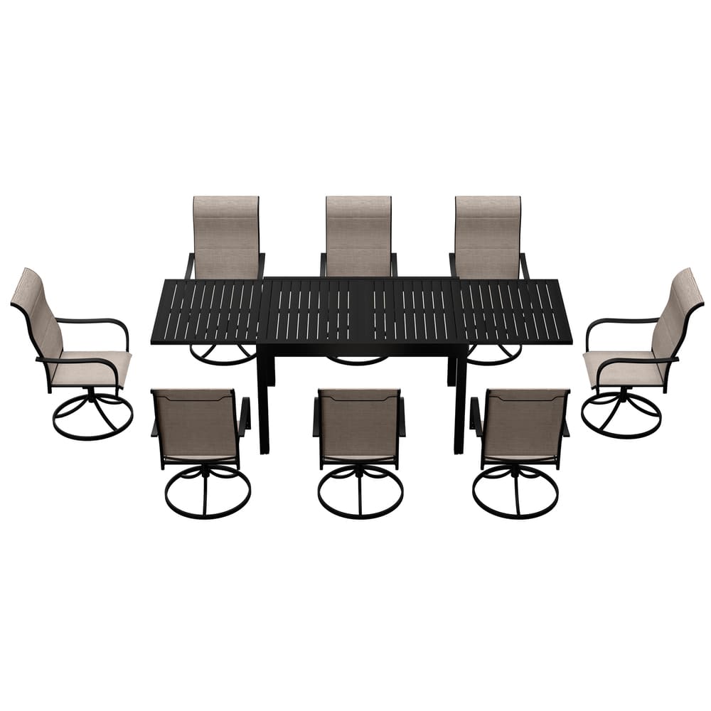 9-Piece Metal Patio Dining Set with Extendable Table & Swivel Chairs – Outdoor Dining Set for Patio, Deck & Garden