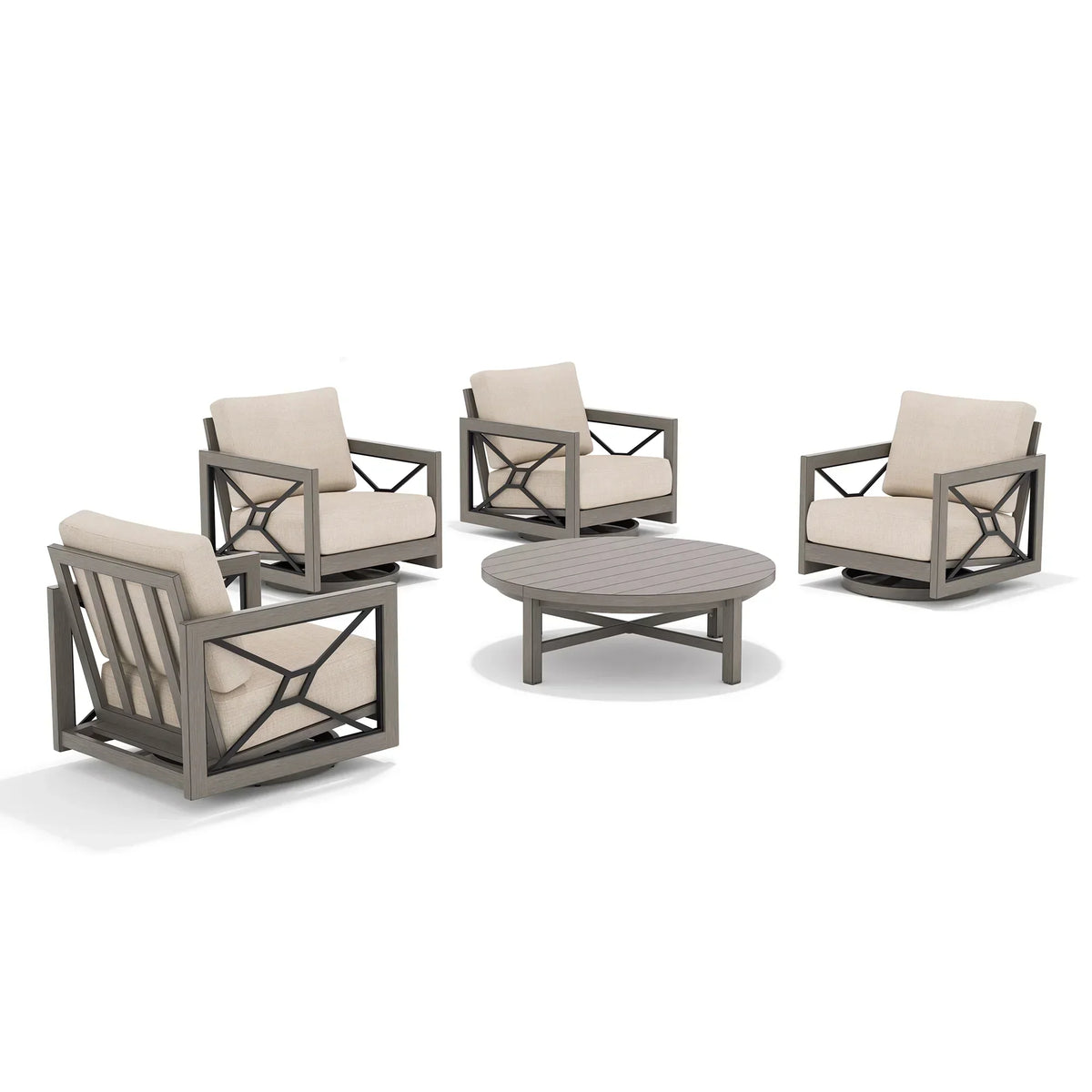 Marindo Patio 4 Swivel Lounge Chairs and Round Coffee Table
