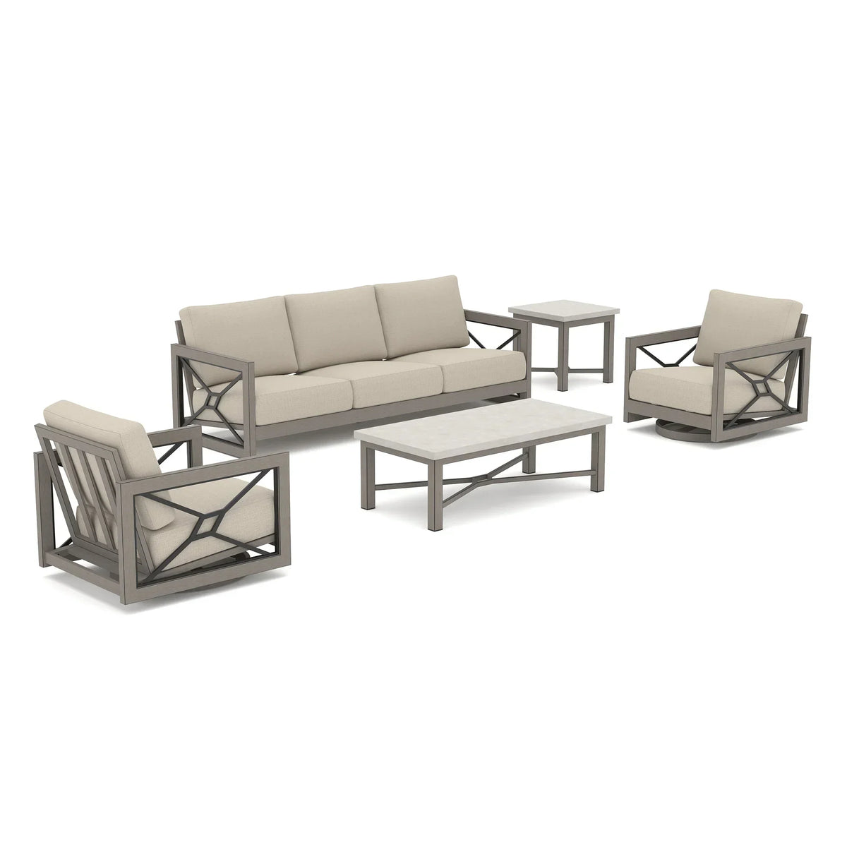 Marindo 5-Pieces Modern Patio Swivel Seating Set with Composite Concrete Table