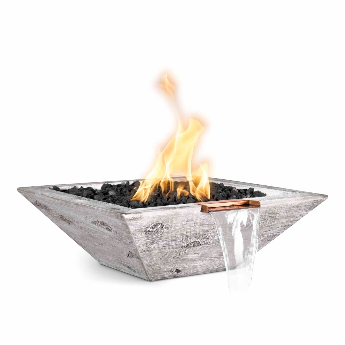 The Outdoor Plus Maya Fire & Water Bowl - GFRC Wood Grain (24" / Match Lit Ignition)