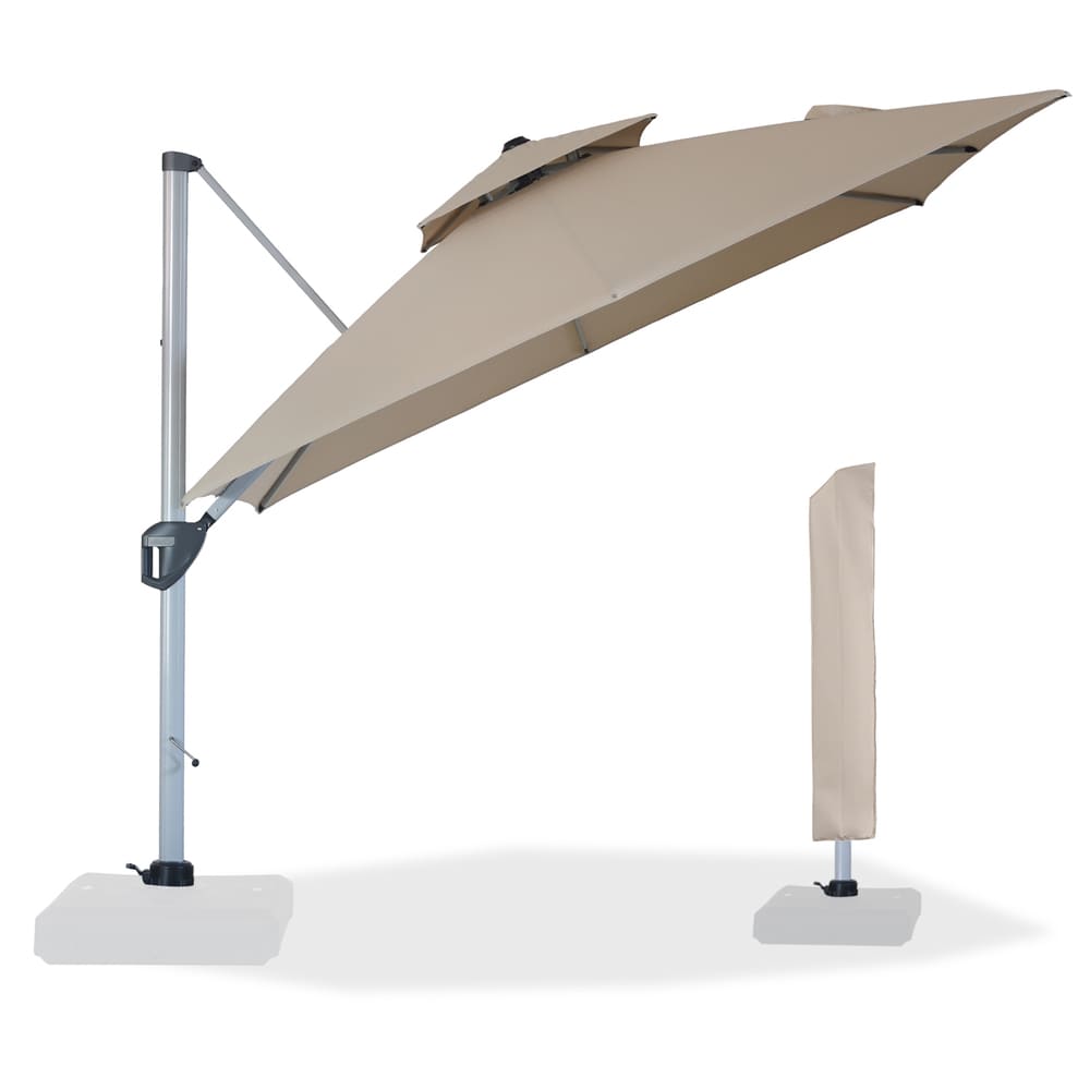 10 Ft Square Aluminum 360° Cantilever Patio Umbrella with Cover – Outdoor Yard Market Shade (Beige)