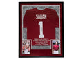 Nick Saban Signed Alabama College Framed Jersey 42x34 (JSA)