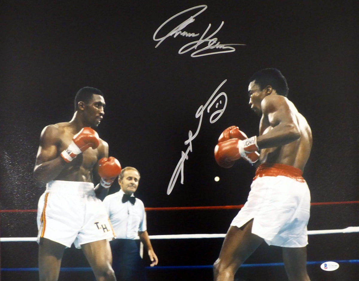 Sugar Ray Leonard & Thomas "Hitman" Hearns Autographed 16x20 Photo Beckett BAS Stock #177700