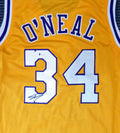 Los Angeles Lakers Shaquille O'Neal Autographed Yellow Jersey On 3 Beckett BAS Stock #191014