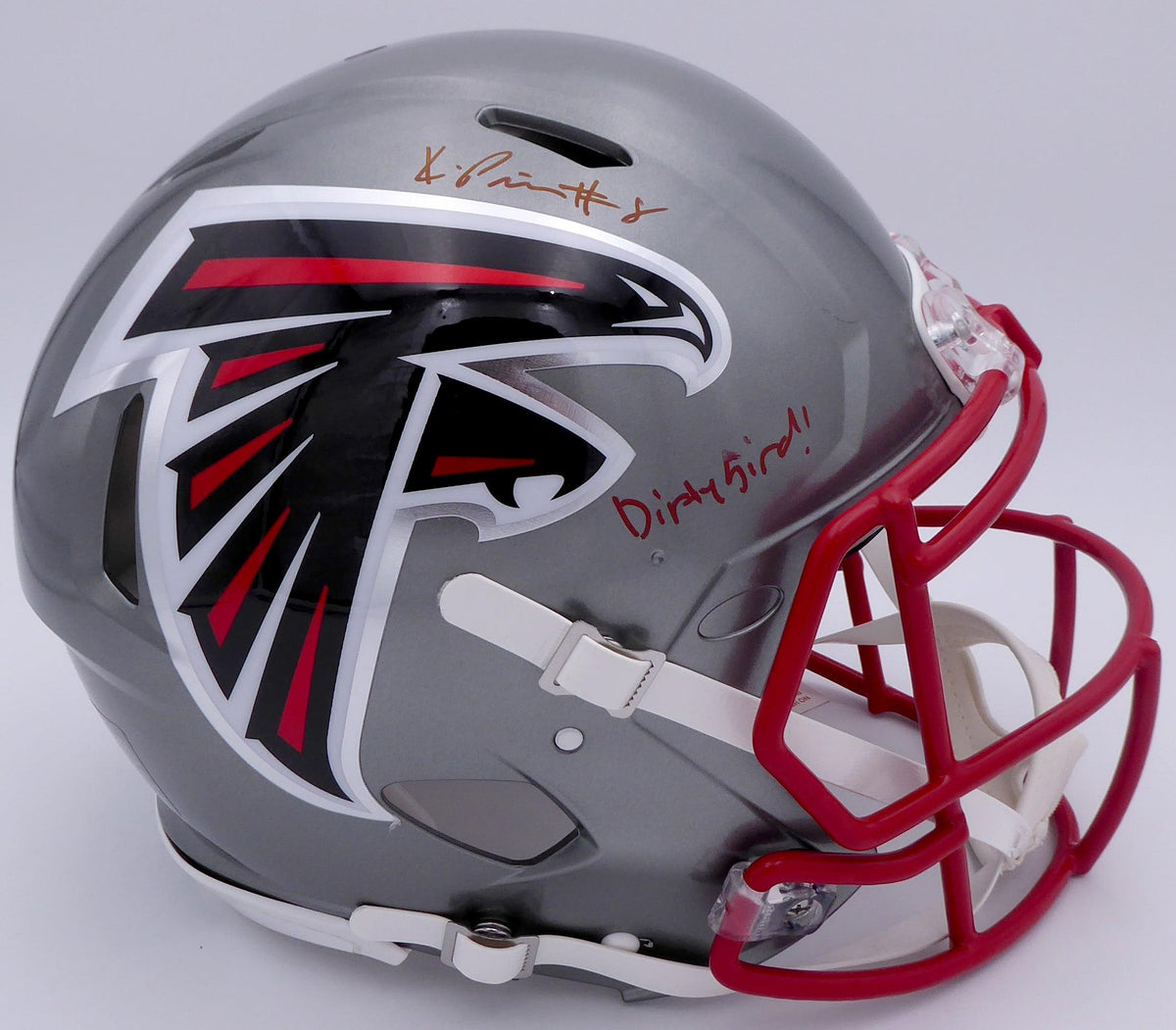 Kyle Pitts Autographed Atlanta Falcons Flash Silver Full Size Authentic Speed Helmet "Dirty Bird" (Smudge) Beckett BAS QR #WL25817