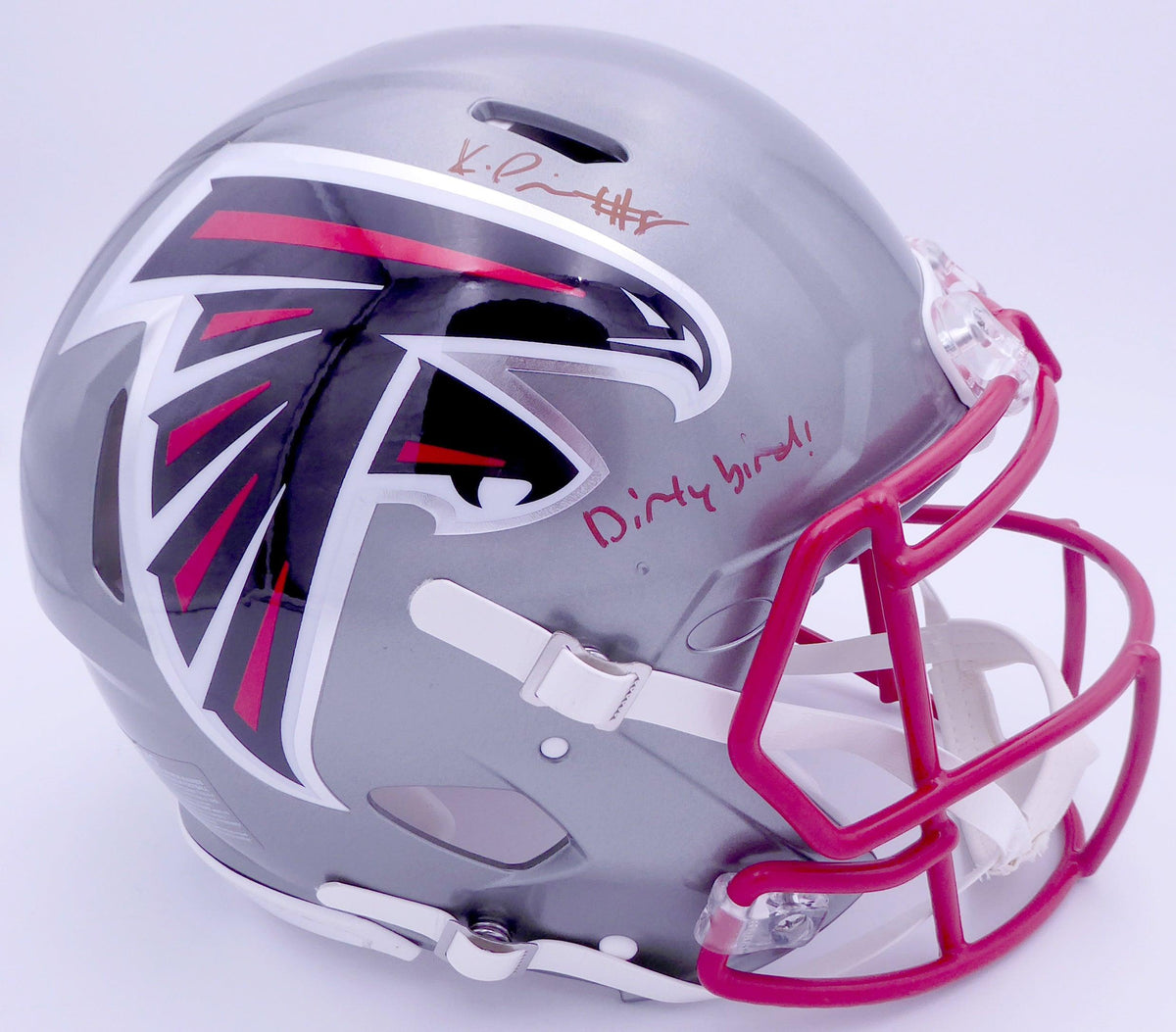 Kyle Pitts Autographed Atlanta Falcons Flash Silver Full Size Authentic Speed Helmet "Dirty Bird" (Smudge) Beckett BAS QR #WL25812
