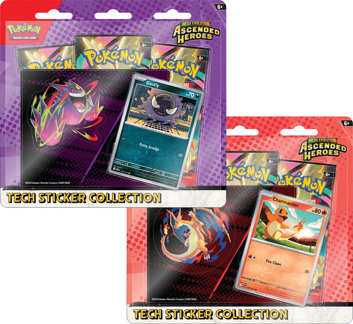 Ascended Heroes Tech Sticker Collection (Gastly & Charmander) (2x 3-Pack Blisters (1 of Each - Gastly & Charmander))