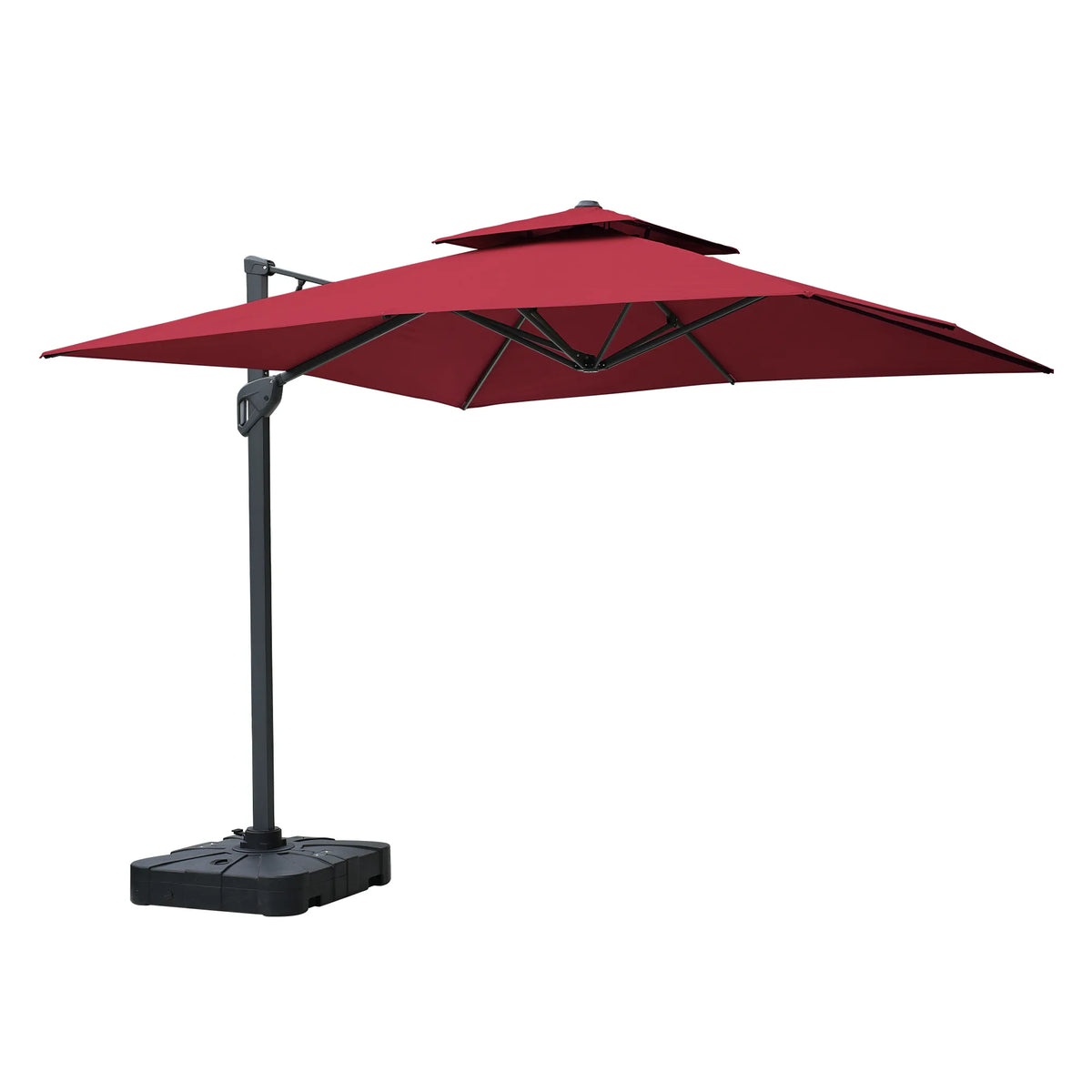 Square Cantilever Patio Umbrella with LED Lights, Aluminum Frame Outdoor Umbrella (Bluetooth Audio Atmosphere Light / Tan)
