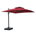 Square Cantilever Patio Umbrella with LED Lights, Aluminum Frame Outdoor Umbrella (With Base / Red)