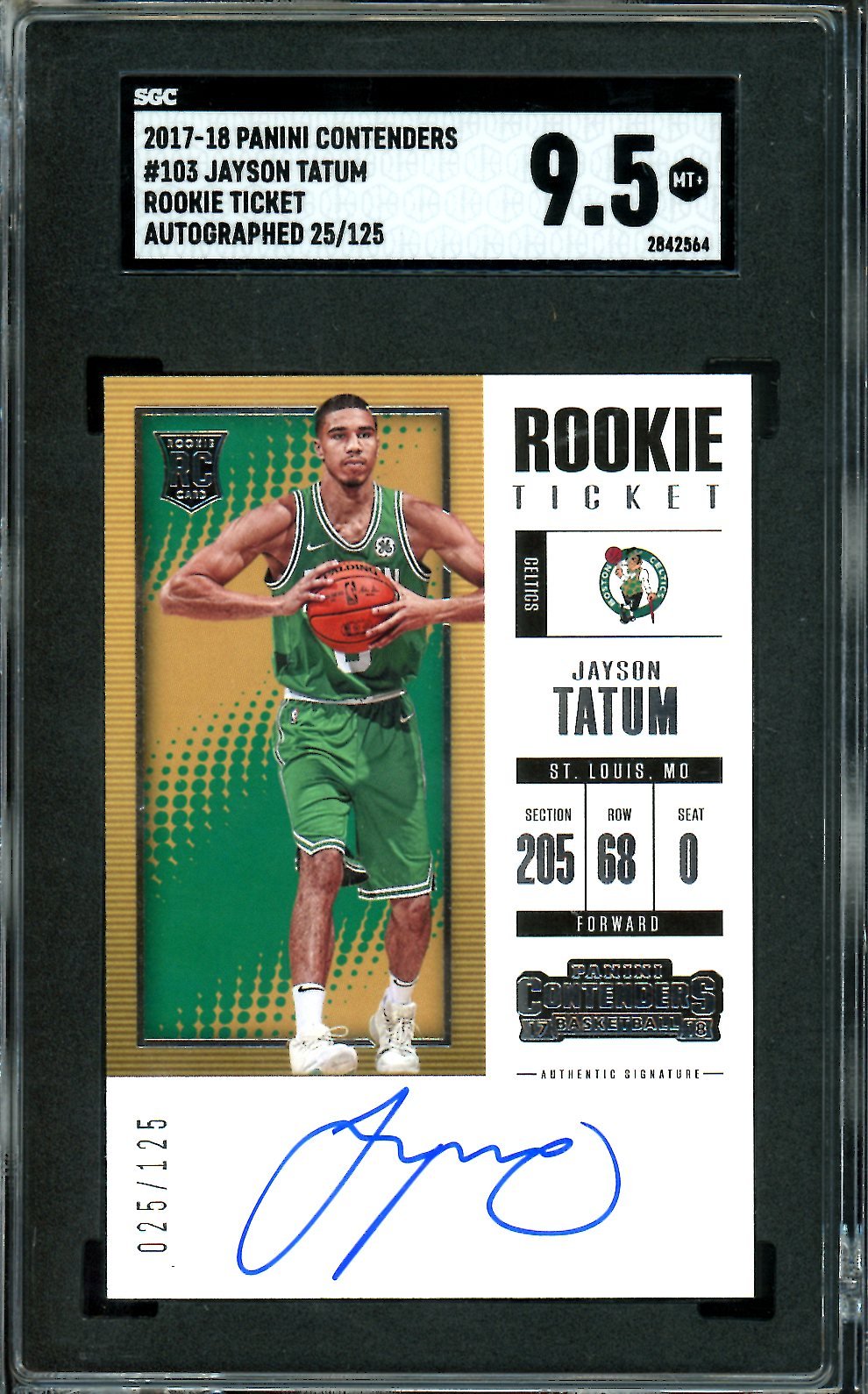 2017/18 Panini Contenders Jayson Tatum Rookie Ticket Auto /125 SGC 9.5 Celtics