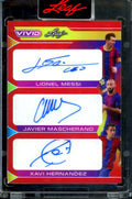 2022 Leaf Vivid Leo Messi/Mascherand/Xavi Triple Auto Red /6 FC Barcelona