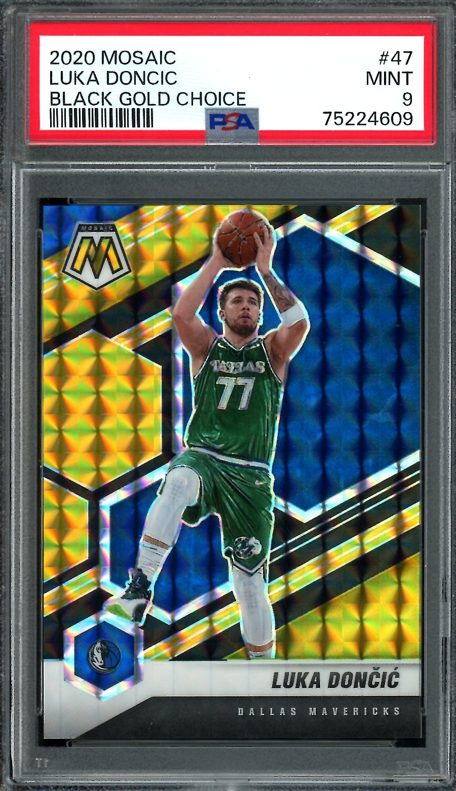 2020/21 Panini Mosaic Luka Doncic Black Gold Choice /8 PSA 9 Mavericks