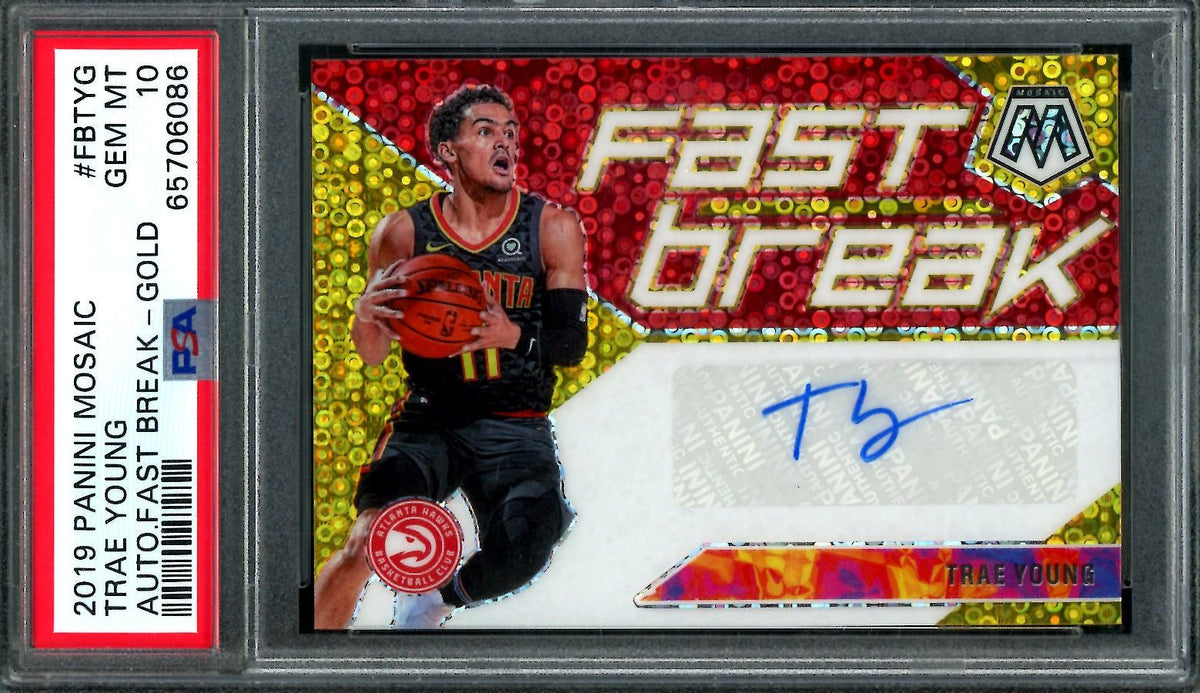 2019/20 Panini Mosaic Trae Young Fast Break Auto Gold /10 PSA 10 Hawks