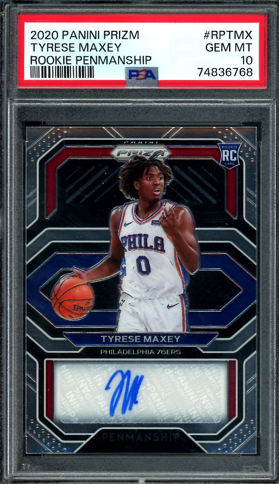 2020/21 Panini Prizm Tyrese Maxey Rookie Auto PSA 10 76ers