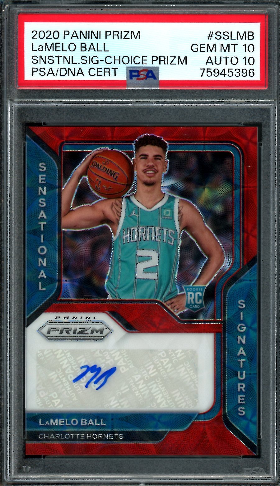 2020/21 Panini Prizm LaMelo Ball Rookie Sensational Signatures Red Choice PSA 10/10 Hornets